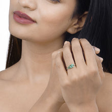Load image into Gallery viewer, 0.68 Carat Genuine Zambian Emerald and White Diamond 14K Yellow Gold Ring