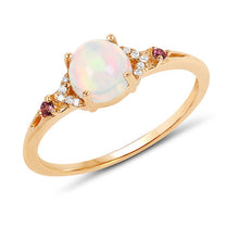 Load image into Gallery viewer, 0.57 Carat Genuine Opal Ethiopian, Pink Tourmaline & White Diamond 14K Yellow Gold Ring