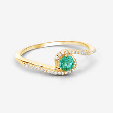 将图片加载到图库查看器,0.33 Carat Genuine Zambian Emerald and White Diamond 14K Yellow Gold Ring