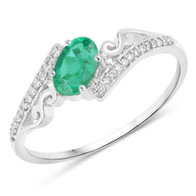 Load image into Gallery viewer, 0.51 Carat Genuine Zambian Emerald and White Diamond 14K White Gold Ring