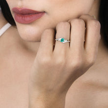 将图片加载到图库查看器,0.51 Carat Genuine Zambian Emerald and White Diamond 14K Yellow Gold Ring