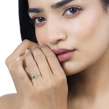 将图片加载到图库查看器,0.51 Carat Genuine Zambian Emerald and White Diamond 14K Yellow Gold Ring
