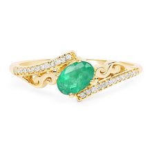 将图片加载到图库查看器,0.51 Carat Genuine Zambian Emerald and White Diamond 14K Yellow Gold Ring