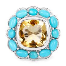 Load image into Gallery viewer, 9.26 Carat Genuine Citrine and Turquoise .925 Sterling Silver Ring
