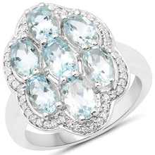 Load image into Gallery viewer, 3.09 Carat Genuine Aquamarine and White Zircon .925 Sterling Silver Ring
