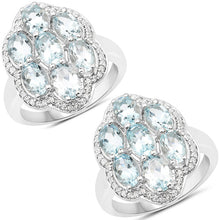 Load image into Gallery viewer, 3.09 Carat Genuine Aquamarine and White Zircon .925 Sterling Silver Ring