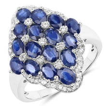 Load image into Gallery viewer, 3.48 Carat Genuine Blue Sapphire and White Zircon .925 Sterling Silver Ring
