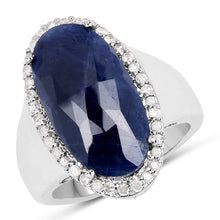 Load image into Gallery viewer, 9.83 Carat Genuine Blue Sapphire and White Diamond .925 Sterling Silver Ring