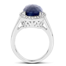 Load image into Gallery viewer, 9.83 Carat Genuine Blue Sapphire and White Diamond .925 Sterling Silver Ring
