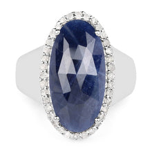 Load image into Gallery viewer, 9.83 Carat Genuine Blue Sapphire and White Diamond .925 Sterling Silver Ring