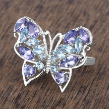 Load image into Gallery viewer, 3.60 Carat Genuine Tanzanite and Swiss Blue Topaz .925 Sterling Silver Ring