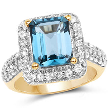Load image into Gallery viewer, 14K Yellow Gold Plated 5.03 Carat Genuine London Blue Topaz and White Topaz .925 Sterling Silver Ring