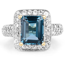 Load image into Gallery viewer, 14K Yellow Gold Plated 5.03 Carat Genuine London Blue Topaz and White Topaz .925 Sterling Silver Ring