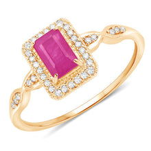 将图片加载到图库查看器,0.75 Carat Genuine Ruby and White Diamond 14K Yellow Gold Ring