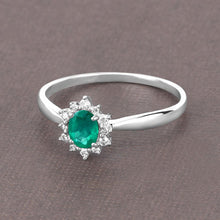 Load image into Gallery viewer, 0.40 Carat Genuine Zambian Emerald and White Diamond 14K White Gold Ring