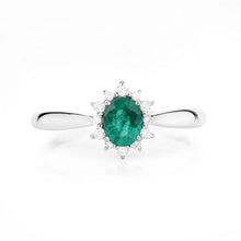 Load image into Gallery viewer, 0.40 Carat Genuine Zambian Emerald and White Diamond 14K White Gold Ring