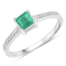 Load image into Gallery viewer, 0.67 Carat Genuine Zambian Emerald and White Diamond 14K White Gold Ring