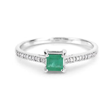 Load image into Gallery viewer, 0.67 Carat Genuine Zambian Emerald and White Diamond 14K White Gold Ring