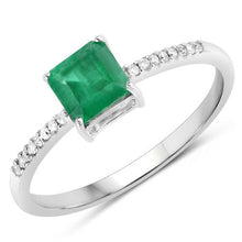 Load image into Gallery viewer, 0.64 Carat Genuine Zambian Emerald and White Diamond 14K White Gold Ring