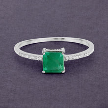 Load image into Gallery viewer, 0.64 Carat Genuine Zambian Emerald and White Diamond 14K White Gold Ring