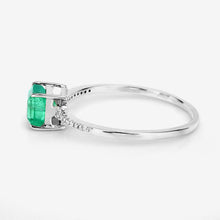 Load image into Gallery viewer, 0.64 Carat Genuine Zambian Emerald and White Diamond 14K White Gold Ring