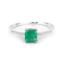 Load image into Gallery viewer, 0.64 Carat Genuine Zambian Emerald and White Diamond 14K White Gold Ring