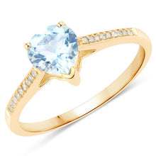 Load image into Gallery viewer, 0.65 Carat Genuine Aquamarine and White Diamond 14K Yellow Gold Ring