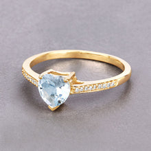 Load image into Gallery viewer, 0.65 Carat Genuine Aquamarine and White Diamond 14K Yellow Gold Ring