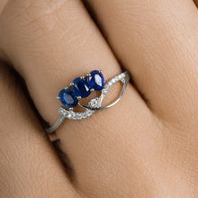 Load image into Gallery viewer, 0.65 Carat Genuine Blue Sapphire and White Diamond 14K White Gold Ring