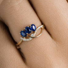 Load image into Gallery viewer, 0.65 Carat Genuine Blue Sapphire and White Diamond 14K Yellow Gold Ring