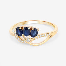 Load image into Gallery viewer, 0.65 Carat Genuine Blue Sapphire and White Diamond 14K Yellow Gold Ring