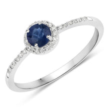 Load image into Gallery viewer, 0.38 Carat Genuine Blue Sapphire and White Diamond 14K White Gold Ring
