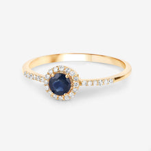 Load image into Gallery viewer, 0.38 Carat Genuine Blue Sapphire and White Diamond 14K Yellow Gold Ring
