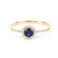 Load image into Gallery viewer, 0.38 Carat Genuine Blue Sapphire and White Diamond 14K Yellow Gold Ring