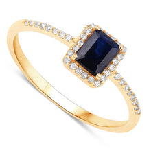 Load image into Gallery viewer, 0.60 Carat Genuine Blue Sapphire and White Diamond 14K Yellow Gold Ring