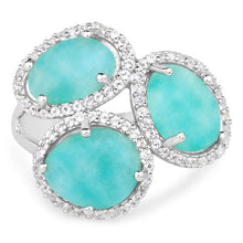 将图片加载到图库查看器,5.30 Carat Genuine Amazonite And White Topaz .925 Sterling Silver Ring