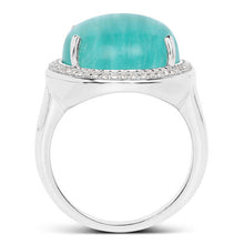 将图片加载到图库查看器,15.09 Carat Genuine Amazanite And White Topaz .925 Sterling Silver Ring