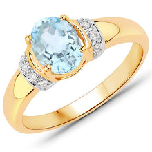 Load image into Gallery viewer, 1.09 Carat Genuine Aquamarine and White Diamond 14K Yellow Gold Ring