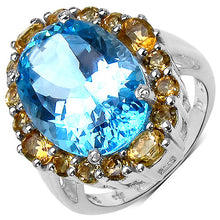 Load image into Gallery viewer, 12.73 Carat Genuine Blue Topaz & Citrine .925 Sterling Silver Ring