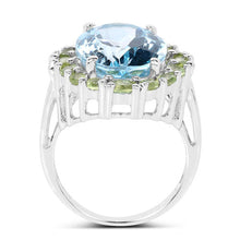 将图片加载到图库查看器,12.77 Carat Genuine Blue Topaz and Peridot .925 Sterling Silver Ring