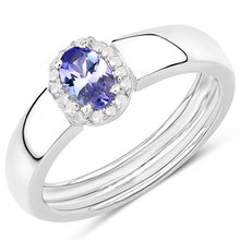 Load image into Gallery viewer, 0.54 Carat Genuine Tanzanite and White Zircon .925 Sterling Silver Ring