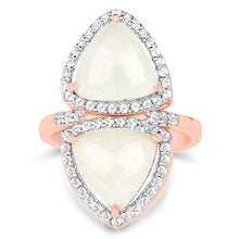 Load image into Gallery viewer, 18K Rose Gold Plated 7.58 Carat Genuine Prehnite and White Topaz .925 Sterling Silver Ring