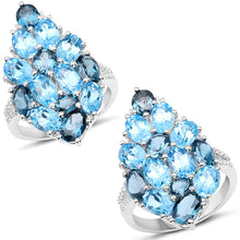 Load image into Gallery viewer, 6.69 Carat Genuine Swiss Blue Topaz, London Blue Topaz and White Zircon .925 Sterling Silver Ring
