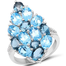 Load image into Gallery viewer, 6.69 Carat Genuine Swiss Blue Topaz, London Blue Topaz and White Zircon .925 Sterling Silver Ring