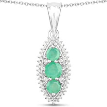 将图片加载到图库查看器,3.52 Carat Genuine Zambian Emerald and White Topaz .925 Sterling Silver 3 Piece Jewelry Set (Ring, Earrings, and Pendant w/ Chain)