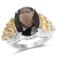 Load image into Gallery viewer, 9.74 Carat Genuine Smoky Quartz, Citrine & White Topaz .925 Sterling Silver Ring