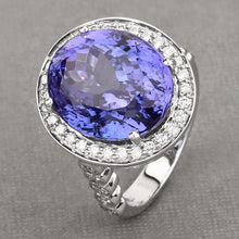 Load image into Gallery viewer, 18.50 Carat Genuine Tanzanite and White Diamond 18K White Gold Ring
