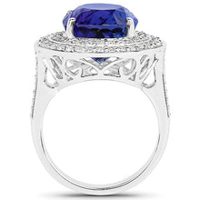 Load image into Gallery viewer, 13.78 Carat Genuine Tanzanite and White Diamond 18K White Gold Ring