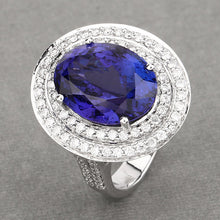 Load image into Gallery viewer, 13.78 Carat Genuine Tanzanite and White Diamond 18K White Gold Ring