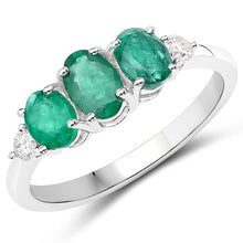 Load image into Gallery viewer, 1.14 Carat Genuine Zambian Emerald and White Diamond 14K White Gold Ring